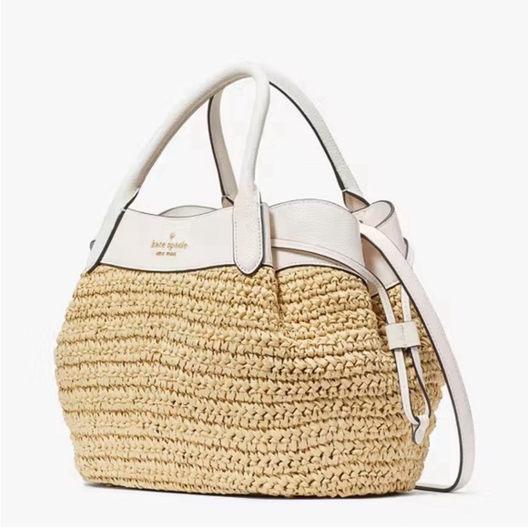 ♠️kate spade Dumpling Straw Large Satchel Bag, Parchment NWT - Picture 3 of 14